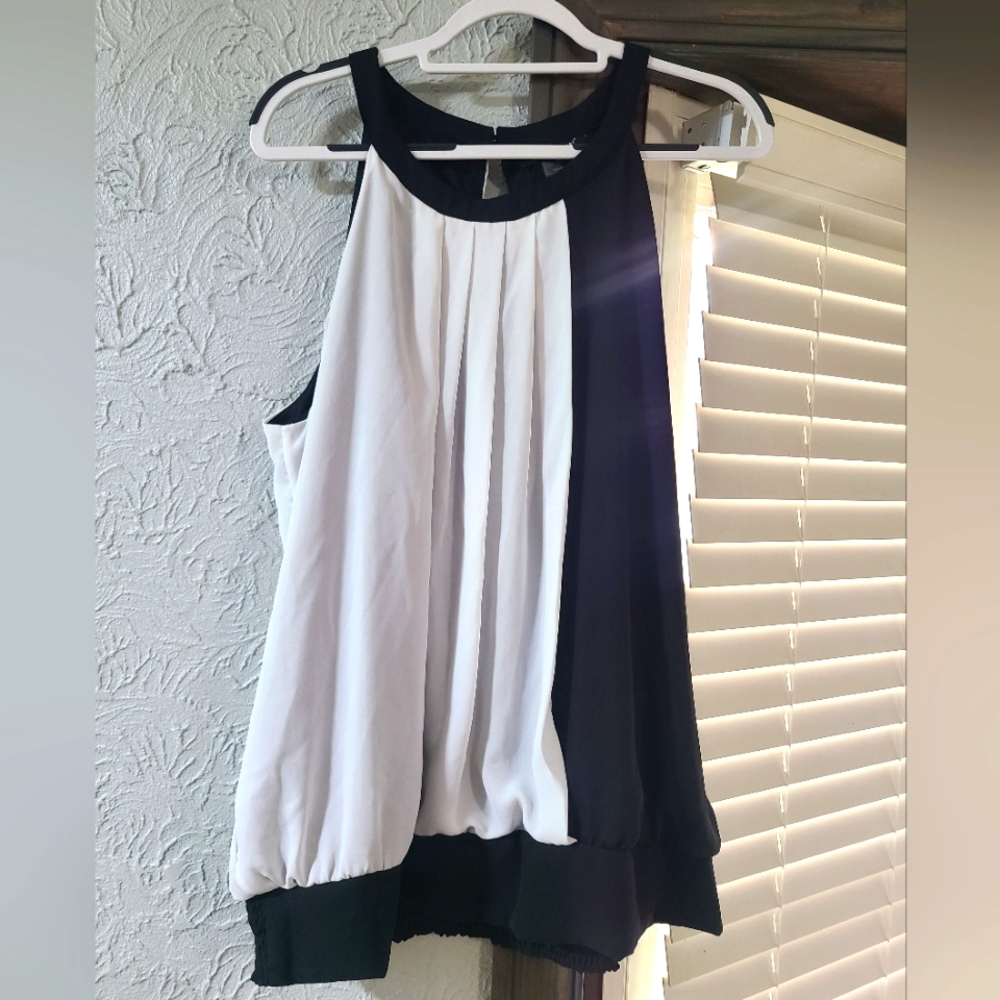 Ashley Stewart Black and White Colorblock Halter Tank